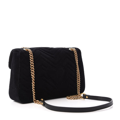 Gucci Velvet Matelasse Loved Embroidered Medium GG Marmont Shoulder Bag Black 4 of 10