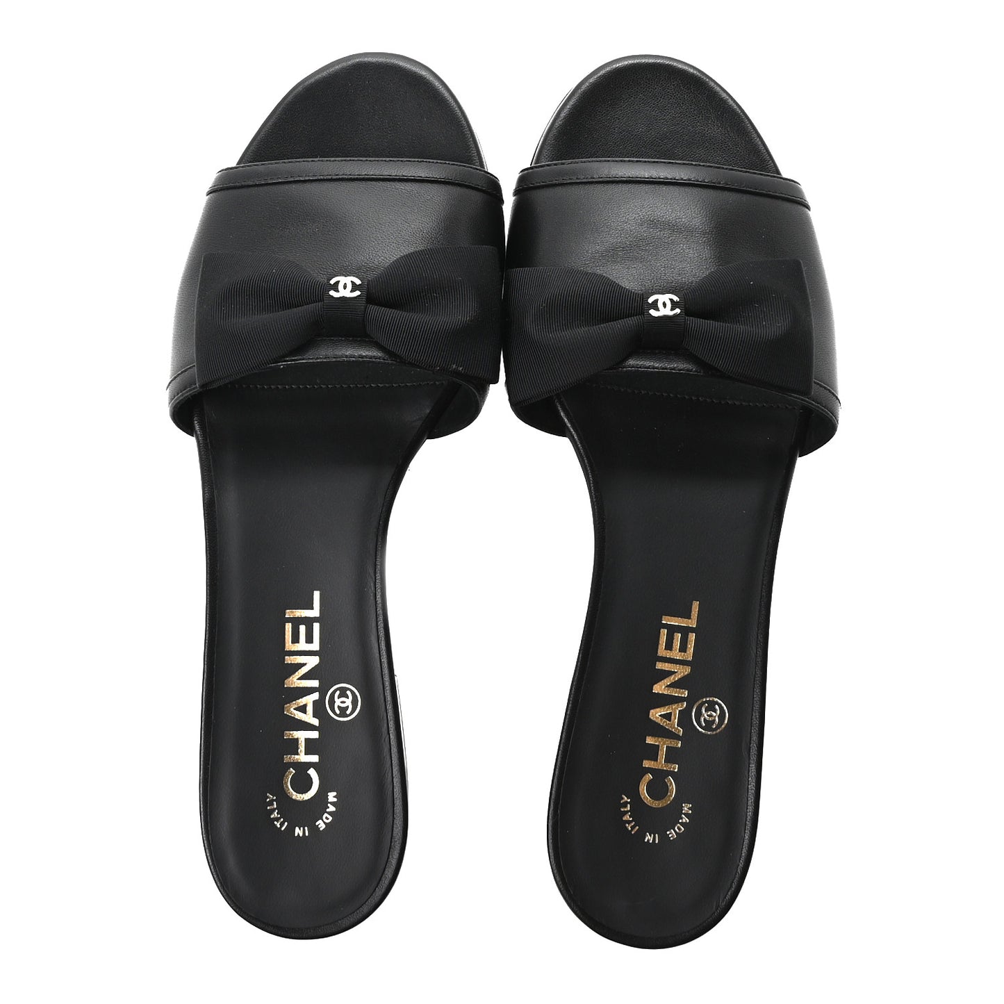 Lambskin Grosgrain CC Bow Mules 37.5 Black