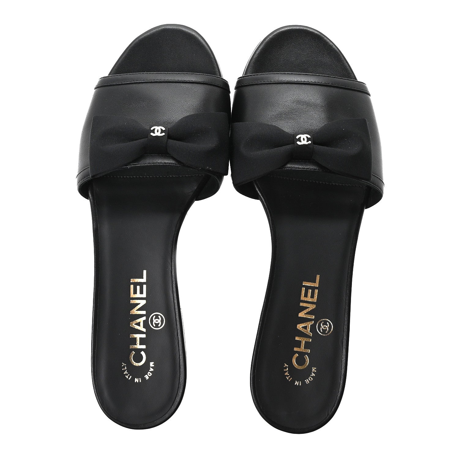 Chanel Lambskin Grosgrain CC Bow Mules 37.5 Black 2 of 9