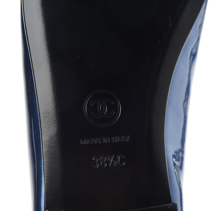 Chanel Patent CC Cap Toe Ballerina Flats 38.5 Blue Black 9 of 11