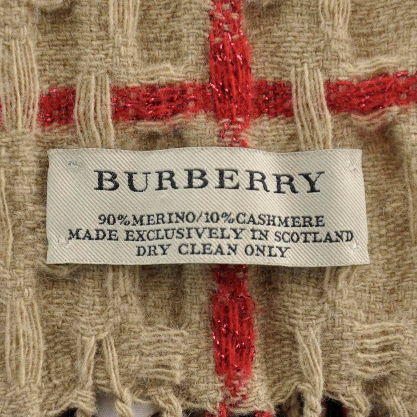 Merino Wool Cashmere Check Scarf Camel