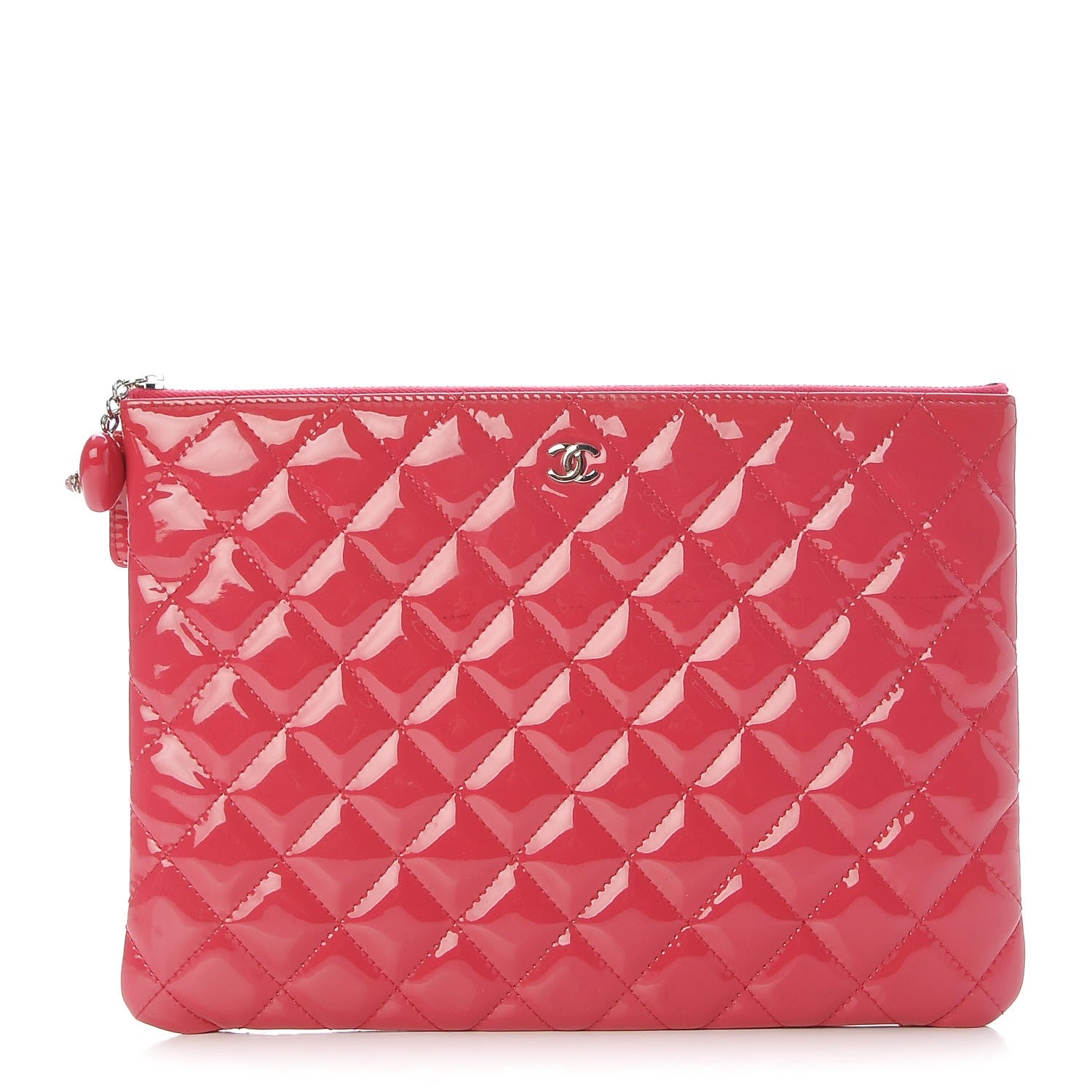 Chanel Patent Calfskin Quilted Valentine Hearts Medium O Cosmetic Case Dark Pink 1 of 9