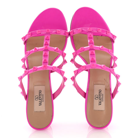 Patent Lacquered Monochrome Rockstud 60mm Caged Slide Sandals 37.5 Pink PP