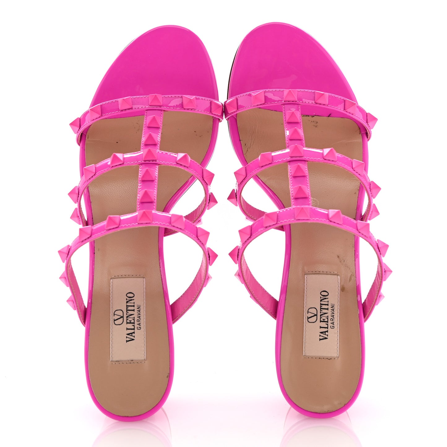Patent Lacquered Monochrome Rockstud 60mm Caged Slide Sandals 37.5 Pink PP