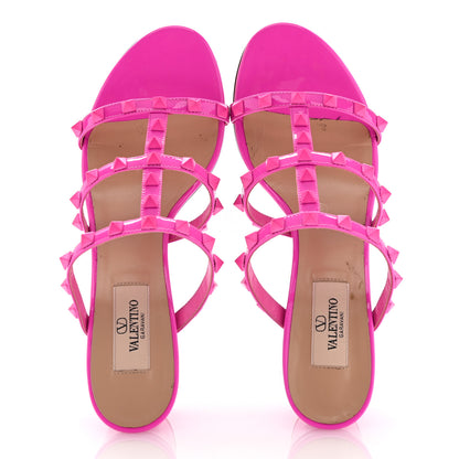 Valentino Garavani Patent Lacquered Monochrome Rockstud 60mm Caged Slide Sandals 37.5 Pink PP 2 of 12