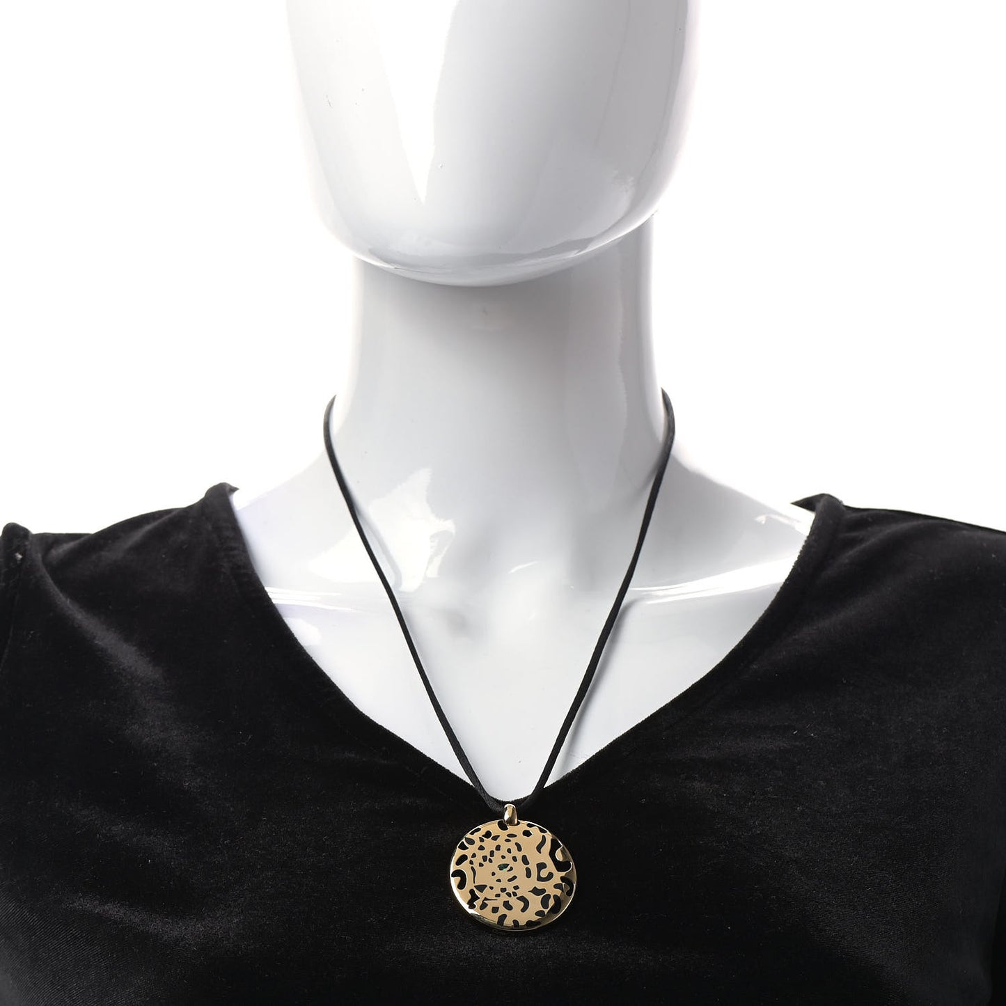 18K Yellow Gold Enamel Tsavorite Panthere De Cartier Pendant Cord Necklace