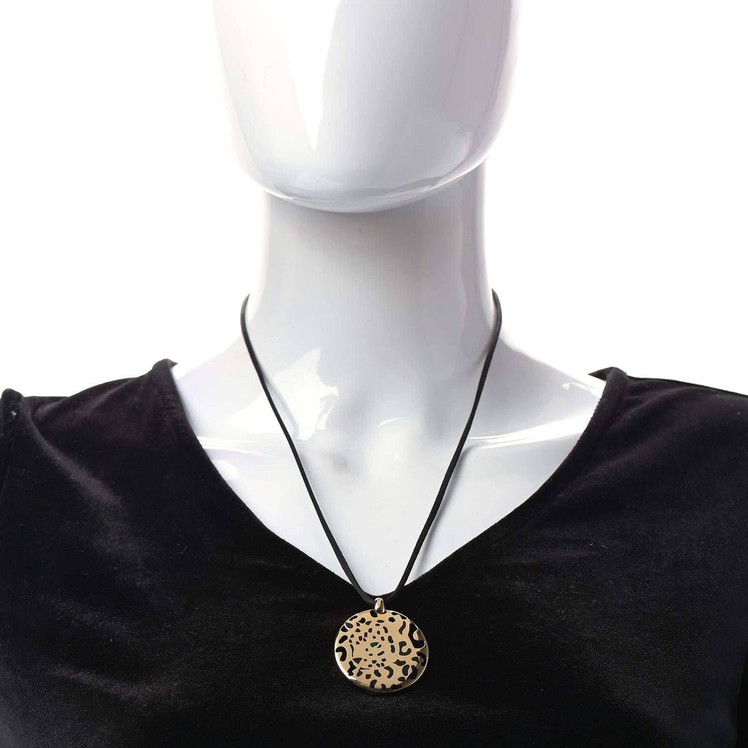 Cartier 18K Yellow Gold Enamel Tsavorite Panthere De Cartier Pendant Cord Necklace 2 of 5
