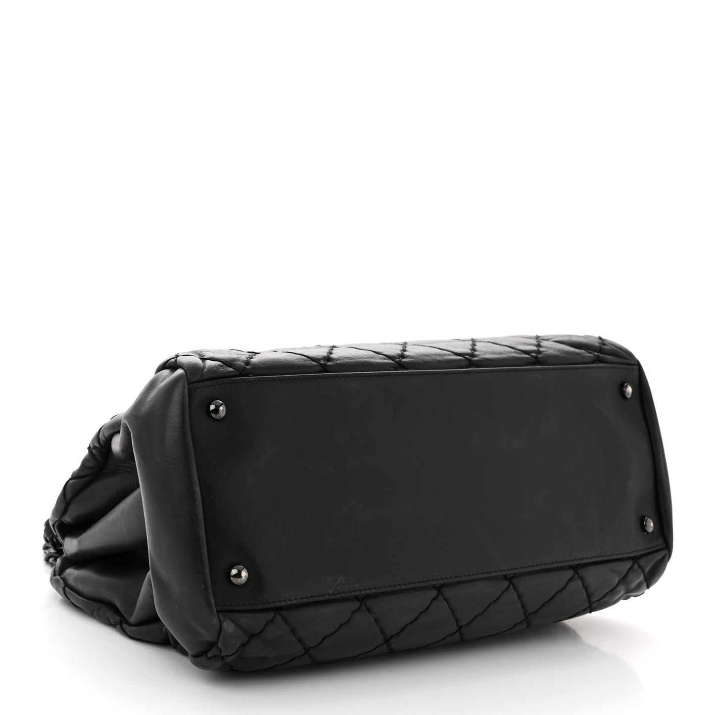 Iridescent Calfskin Large Just Mademoiselle Bowling Bag Black