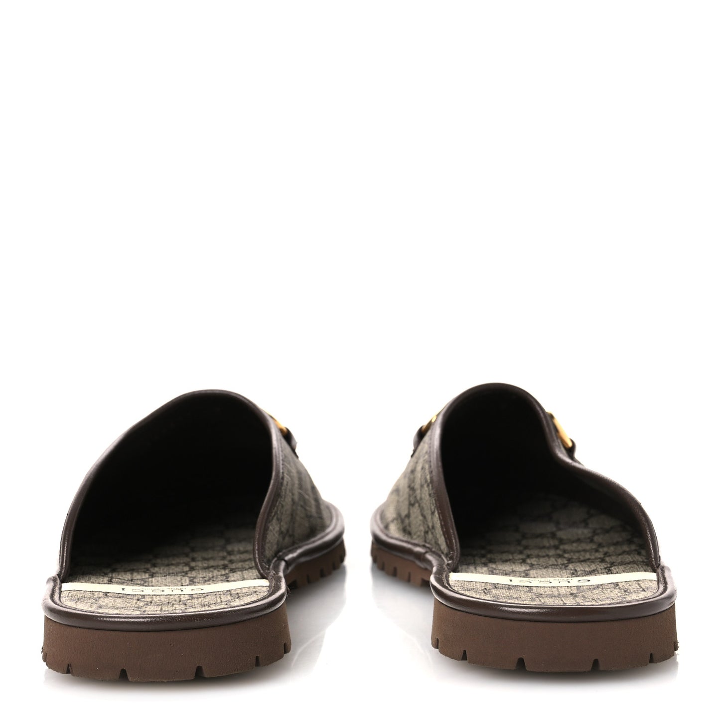 GG Supreme Monogram Miro Soft Calfskin Men's Horsebit Slippers 8 Beige Ebony New Acero
