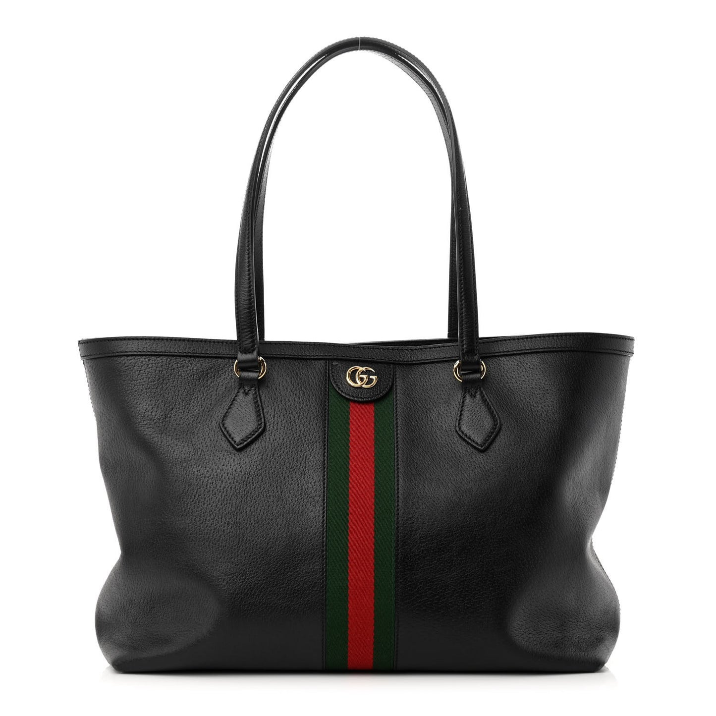 Textured Calfskin Web Medium Ophidia Shopping Tote Black