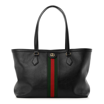 Gucci Textured Calfskin Web Medium Ophidia Shopping Tote Black 1 of 10