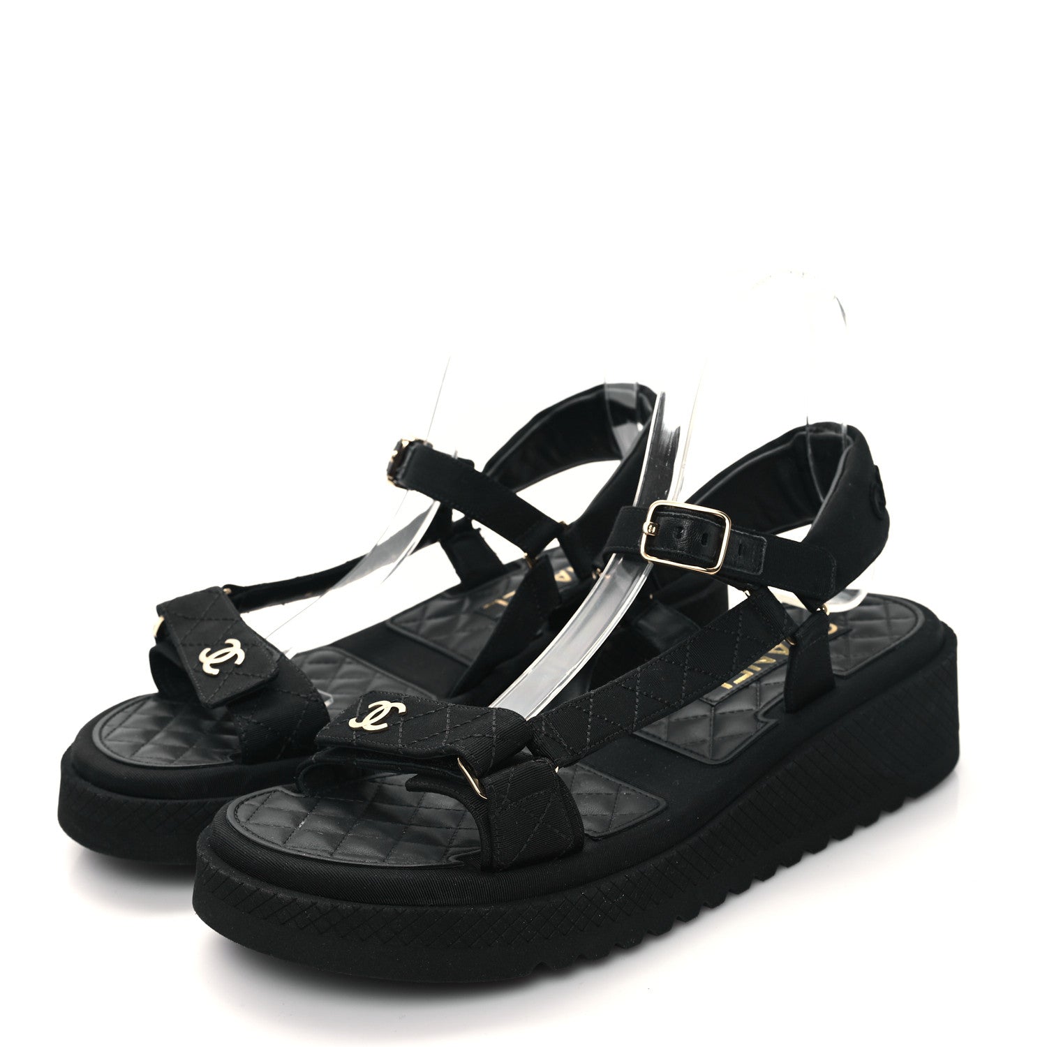 Chanel Grosgrain Logo Platform Sandals 41 Black 3 of 9