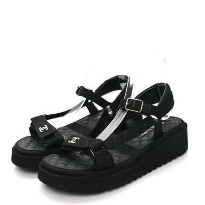 Chanel Grosgrain Logo Platform Sandals 41 Black 3 of 9