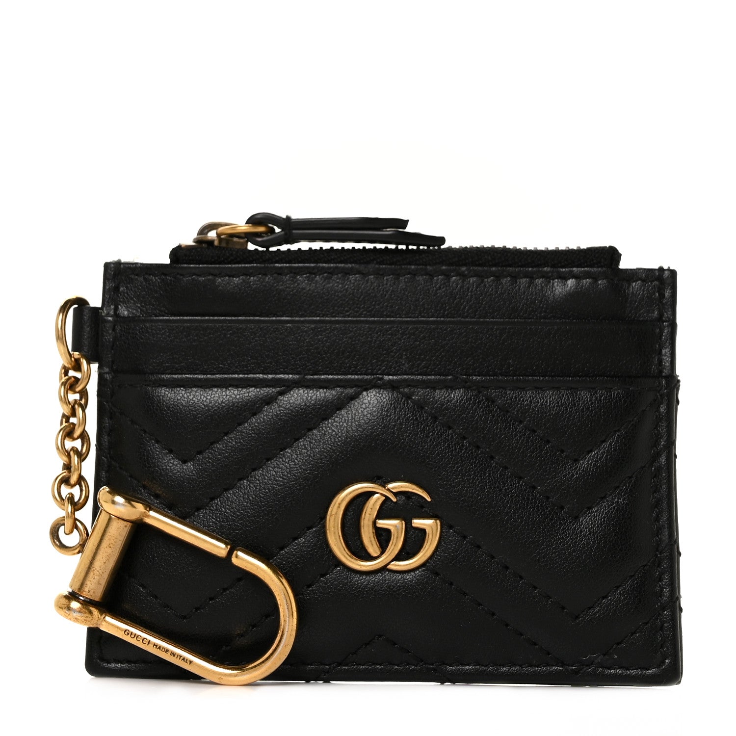 Gucci Calfskin Matelasse Chevron GG Marmont Key Case Card Holder Black 1 of 8