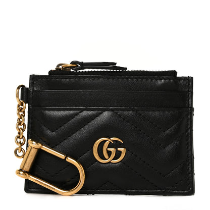 Gucci Calfskin Matelasse Chevron GG Marmont Key Case Card Holder Black 1 of 8