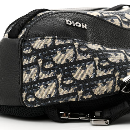 Christian Dior Grained Calfskin Oblique Scarab Sling Bag Blue Black 9 of 9