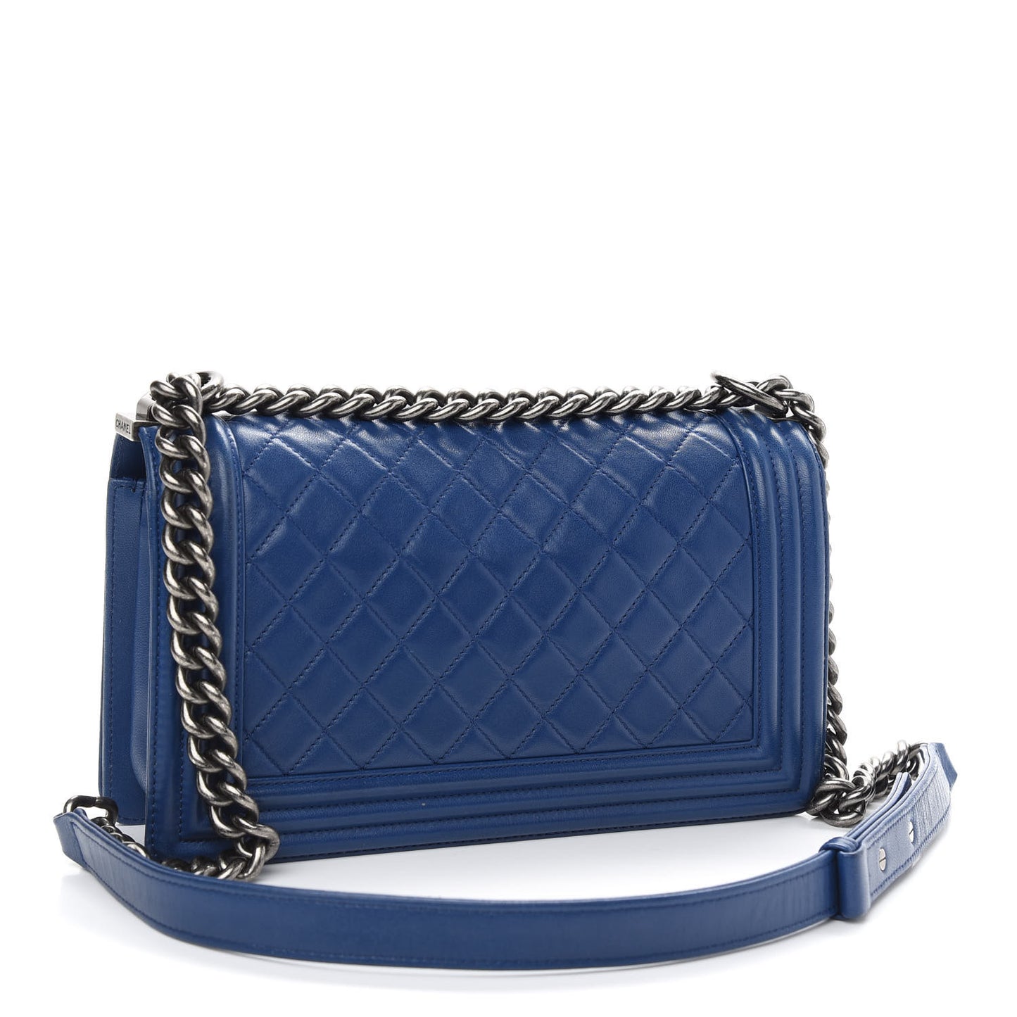 Lambskin Quilted Medium Boy Flap Blue