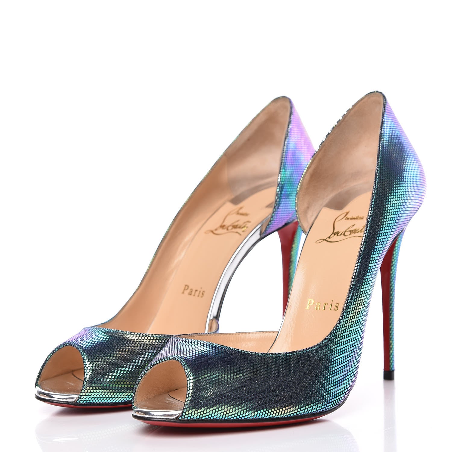 Christian Louboutin Tissu Scarabe Specchio Digitale Demi You 100 Pumps 38.5 Silver 3 of 19