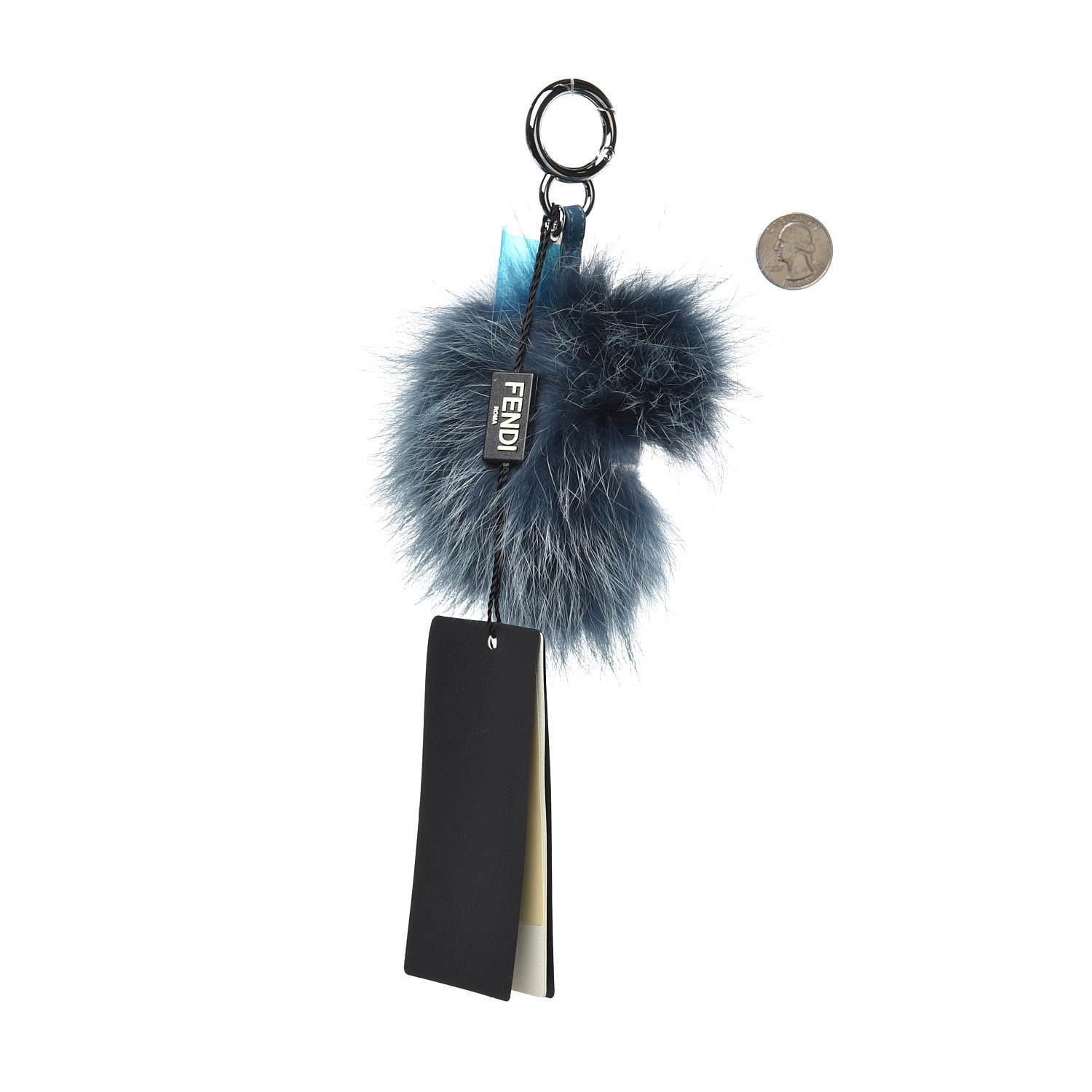 Fendi Fox Rabbit Fur Nappa Metal Small Monster Bag Bug Cube Charm Blue 2 of 3