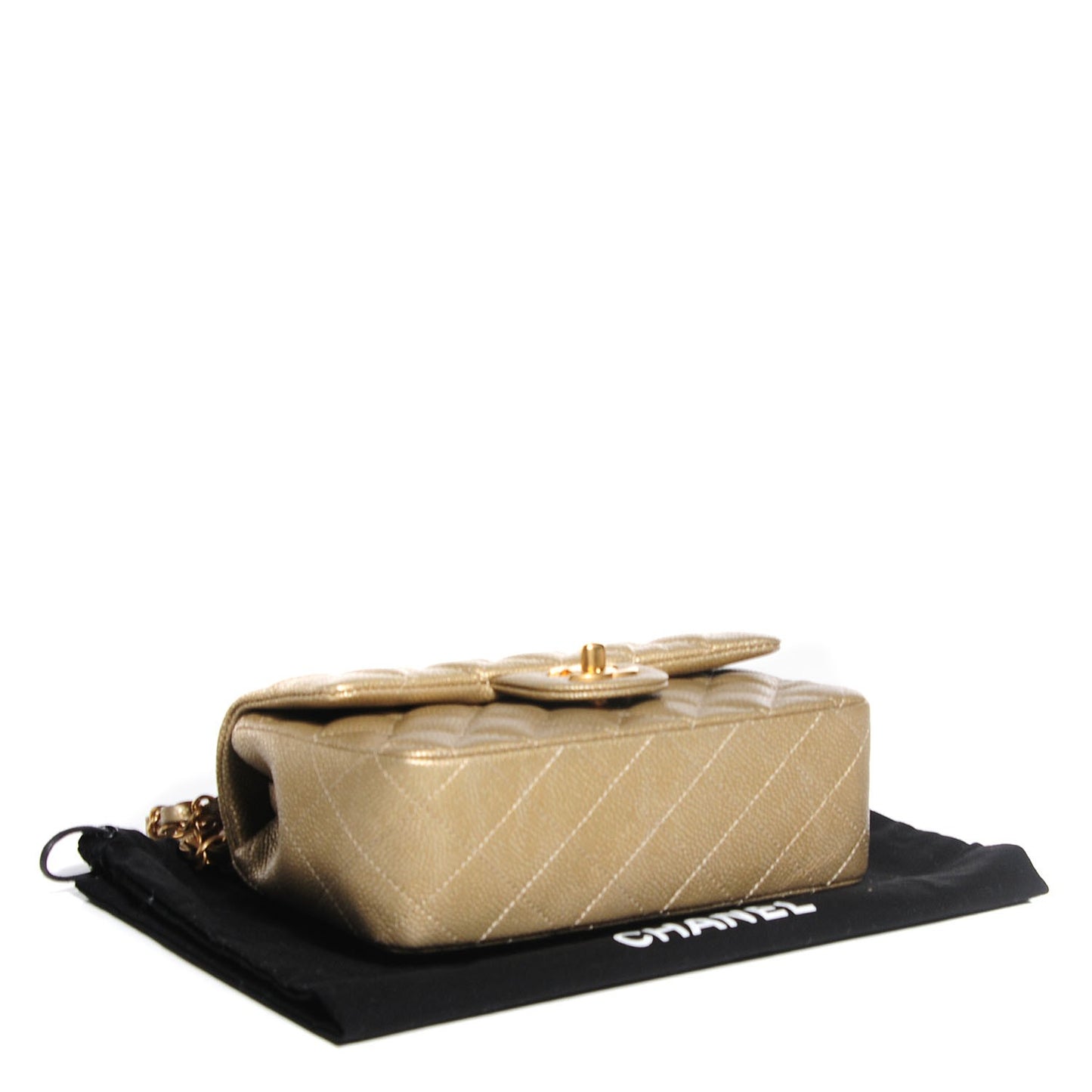 Pearly Caviar Quilted Mini Rectangular Flap Gold