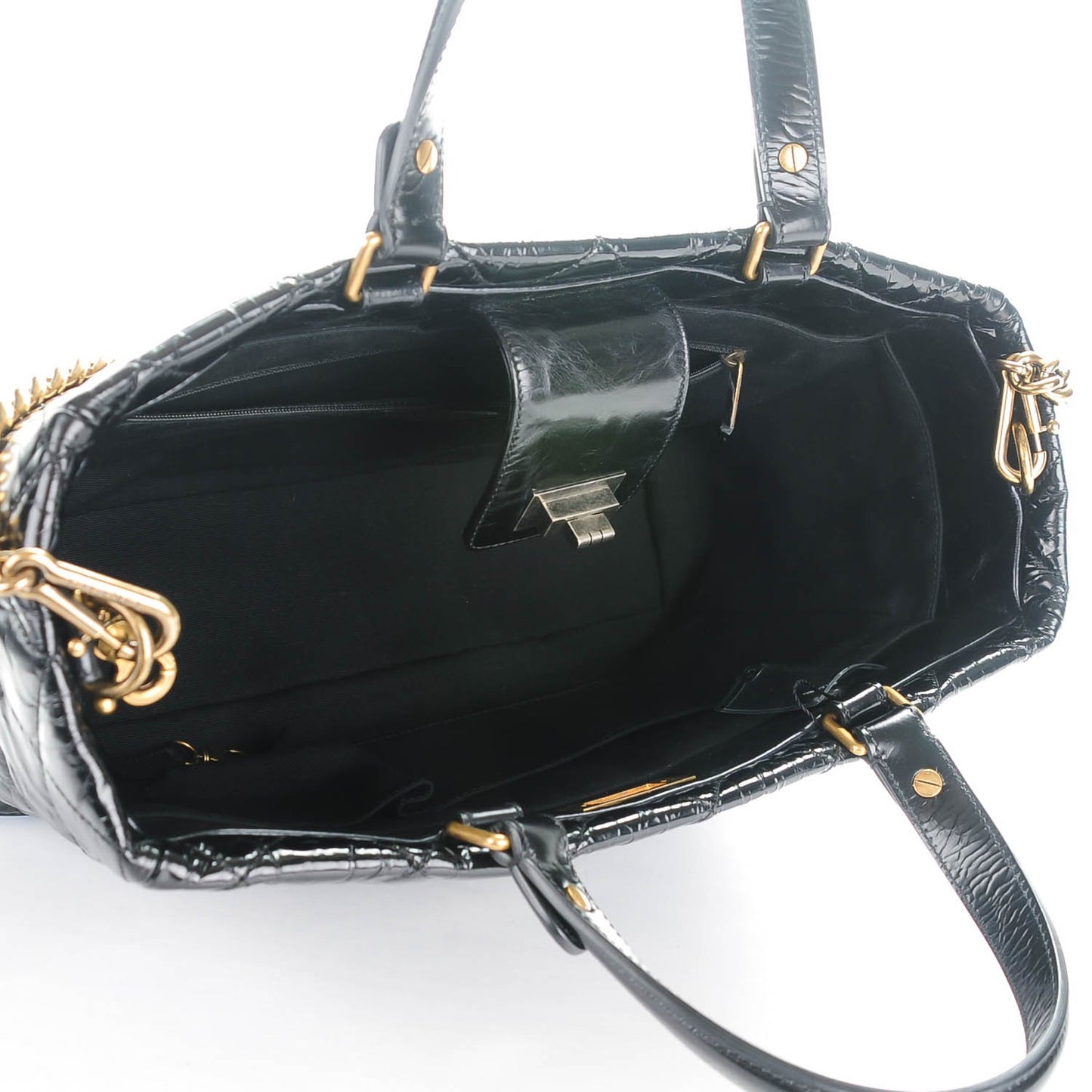 Glazed Calfskin Quilted Mademoiselle Tote Black