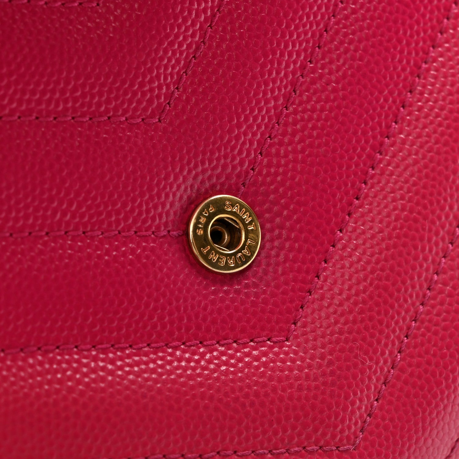 Saint Laurent Grain De Poudre Matelasse Chevron Monogram Chain Wallet Lipstick Fuchsia 15 of 15