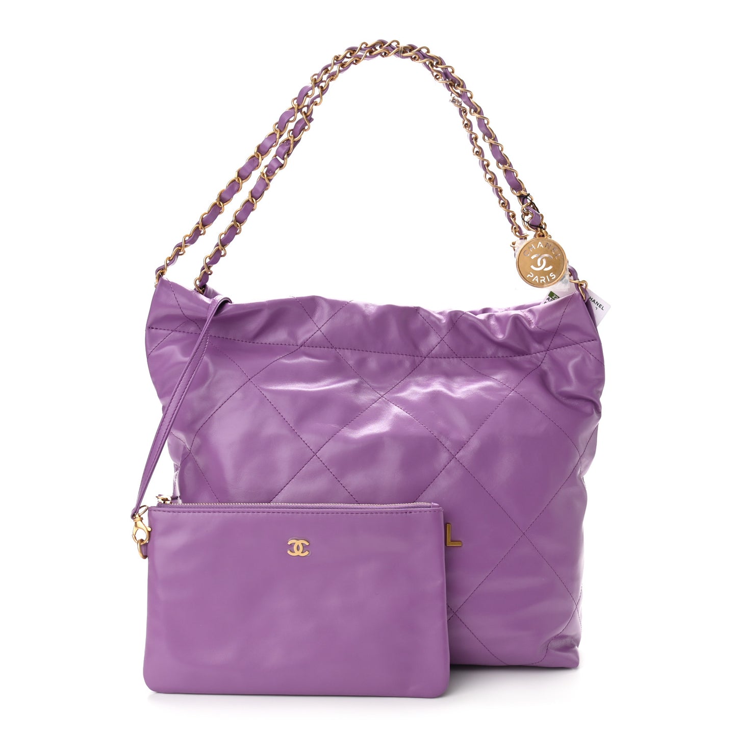 Shiny Calfskin Quilted Small Chanel 22 Purple