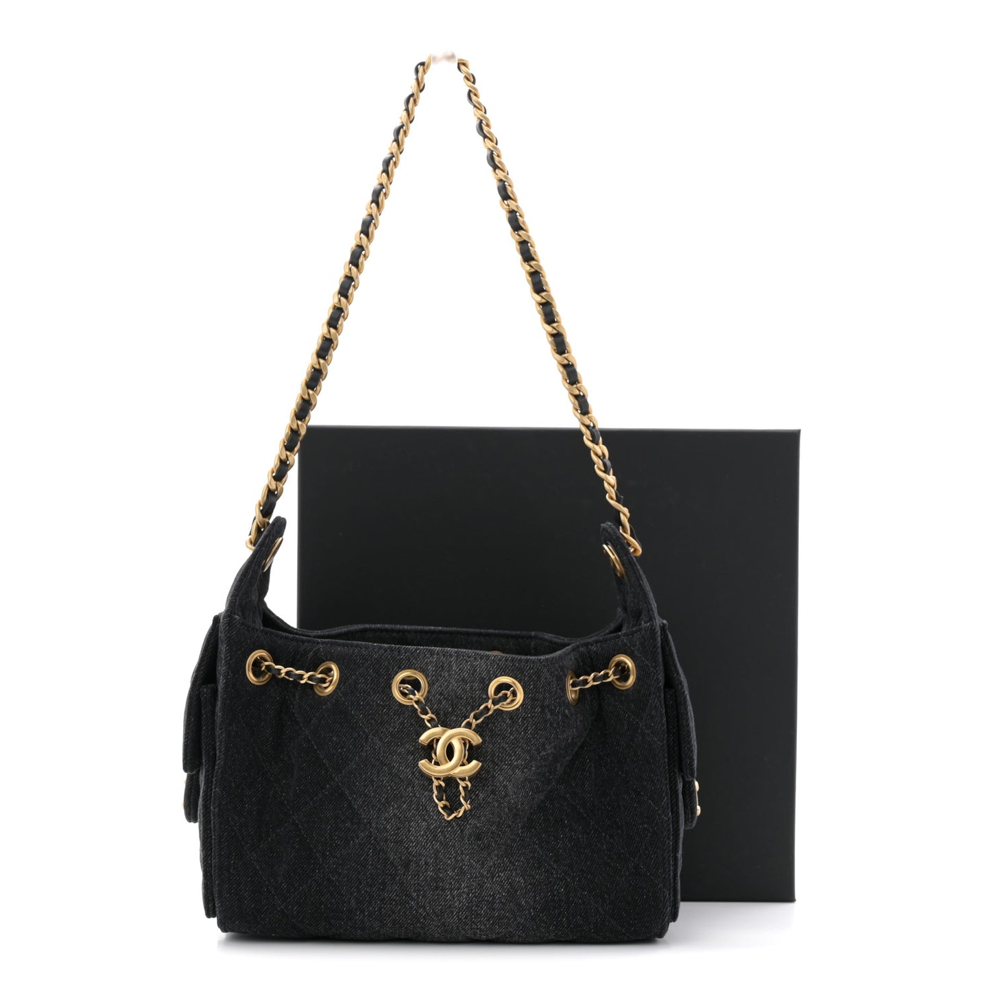 Washed Denim Quilted Mini Chanel 25 Handbag Black