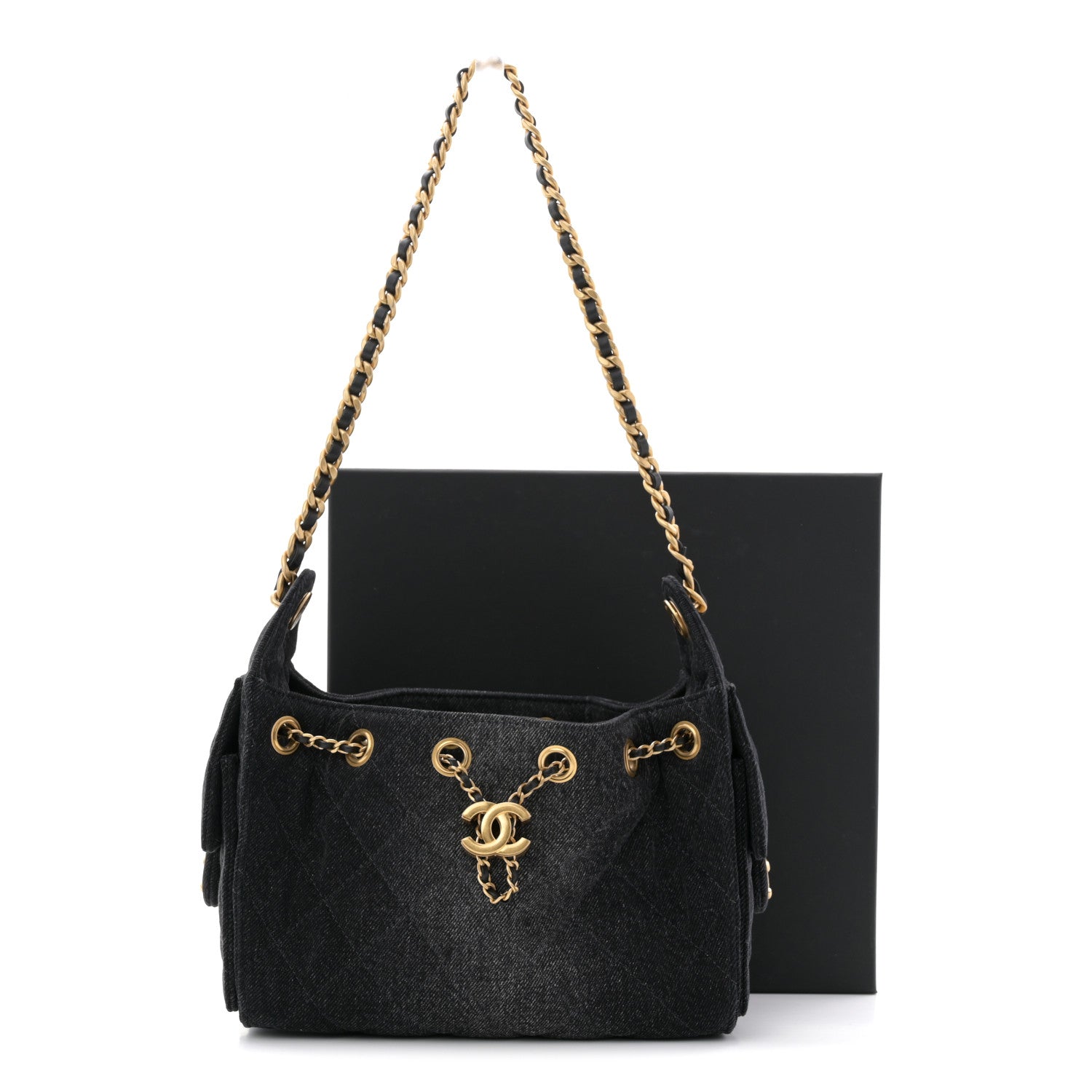 Chanel Washed Denim Quilted Mini Chanel 25 Handbag Black 11 of 11