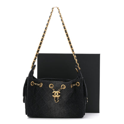 Chanel Washed Denim Quilted Mini Chanel 25 Handbag Black 11 of 11