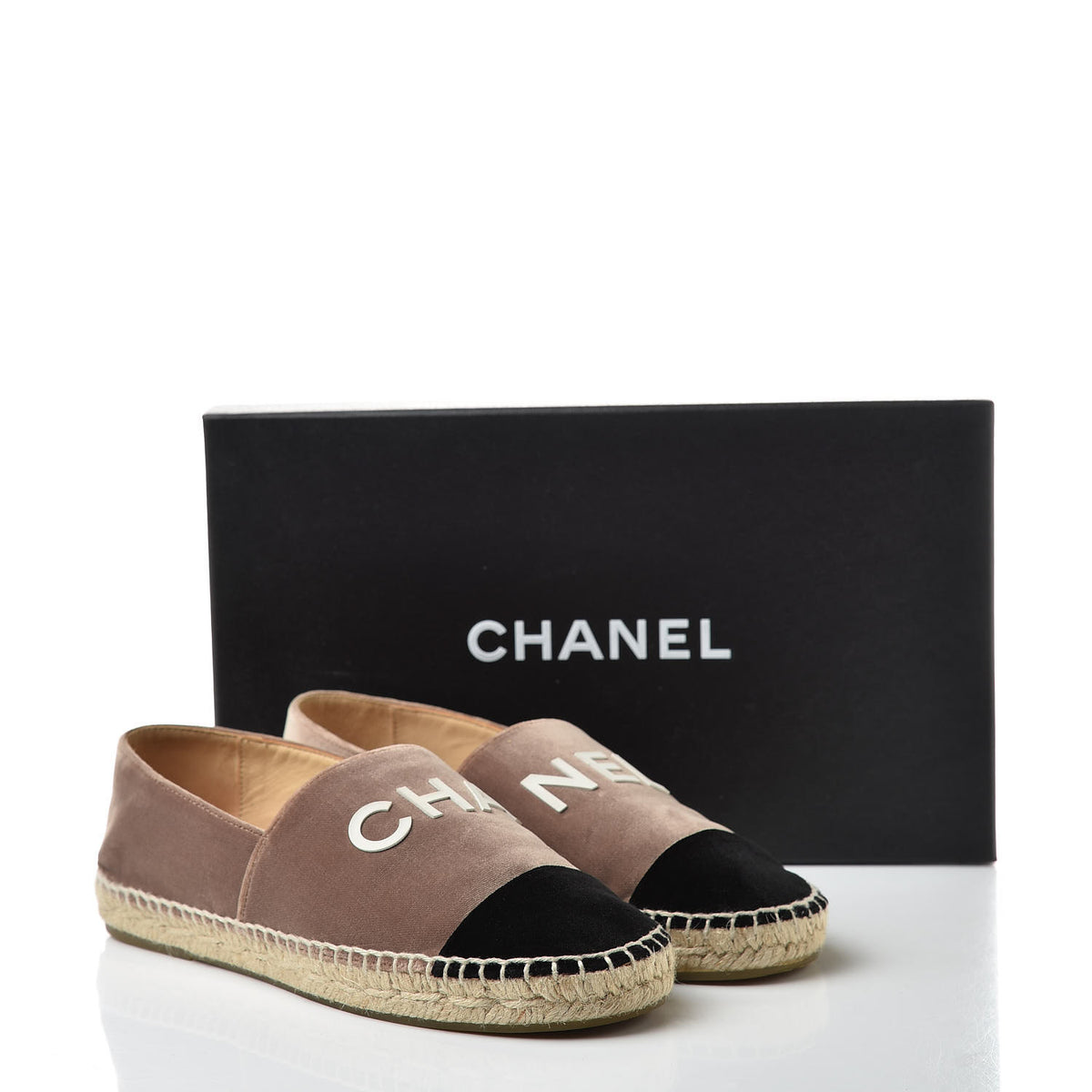 Chanel Velvet Logo Espadrilles 37 Beige Black 10 of 10