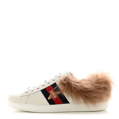 Gucci Calfskin Wool Web Bee Embroidered Mens Ace Sneakers 8.5 White 1 of 12