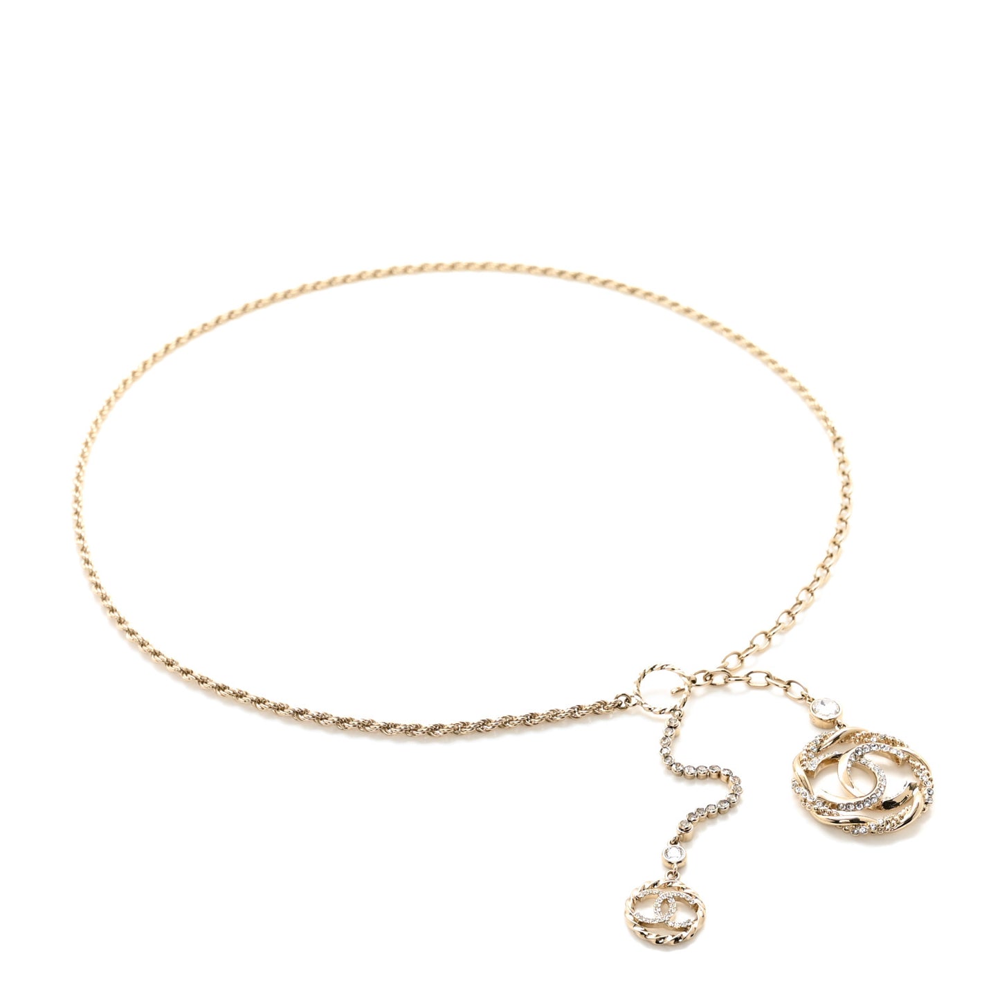 Metal Crystal CC Chain Belt Gold