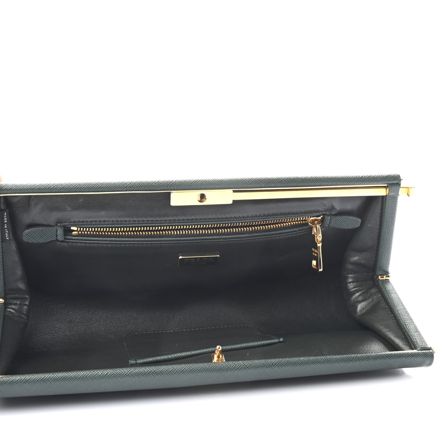 Saffiano Lux East West Frame Clutch Smeraldo