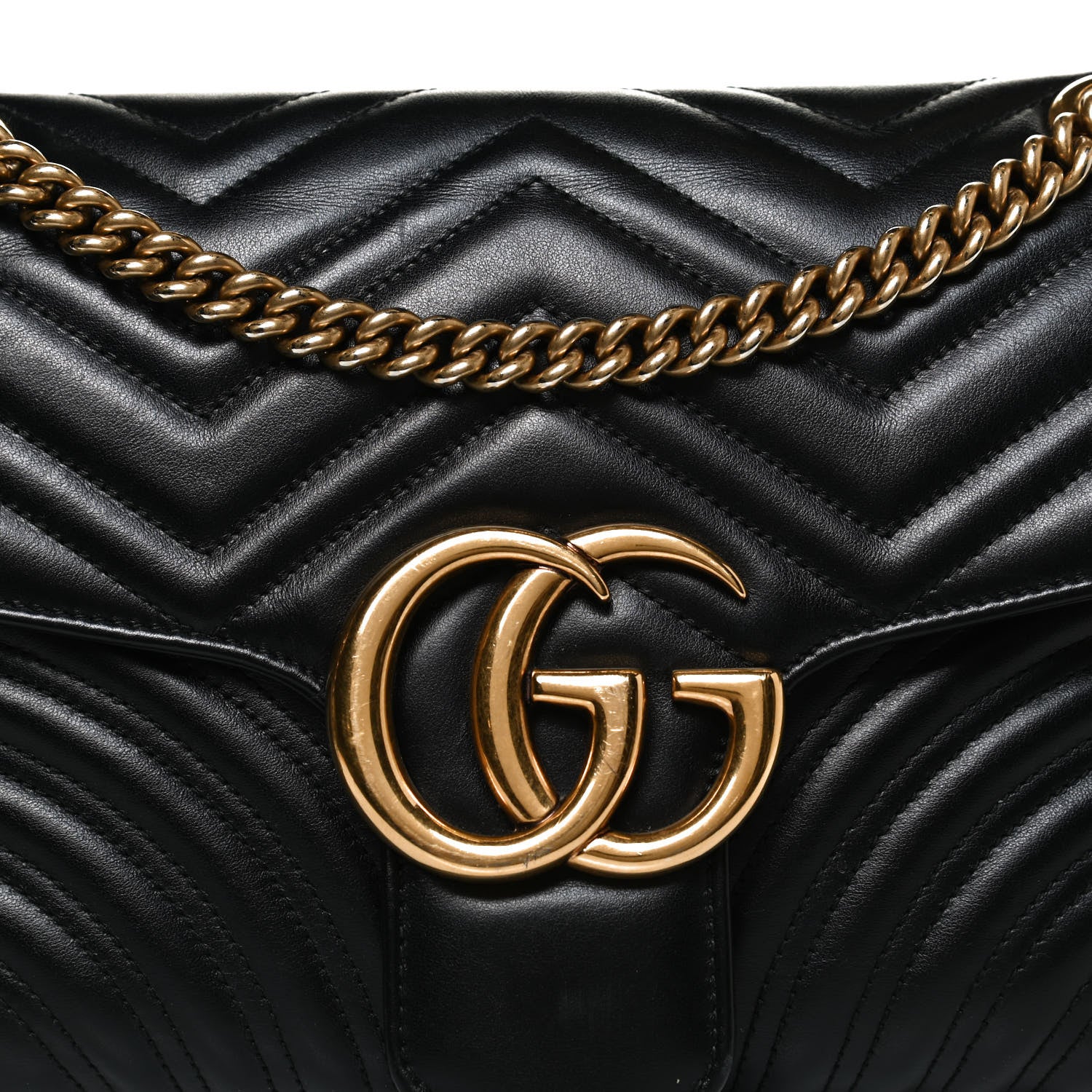Gucci Calfskin Matelasse Medium GG Marmont Shoulder Bag Black 9 of 12