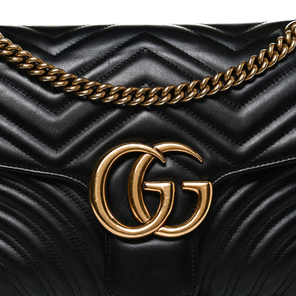 Gucci Calfskin Matelasse Medium GG Marmont Shoulder Bag Black 9 of 12
