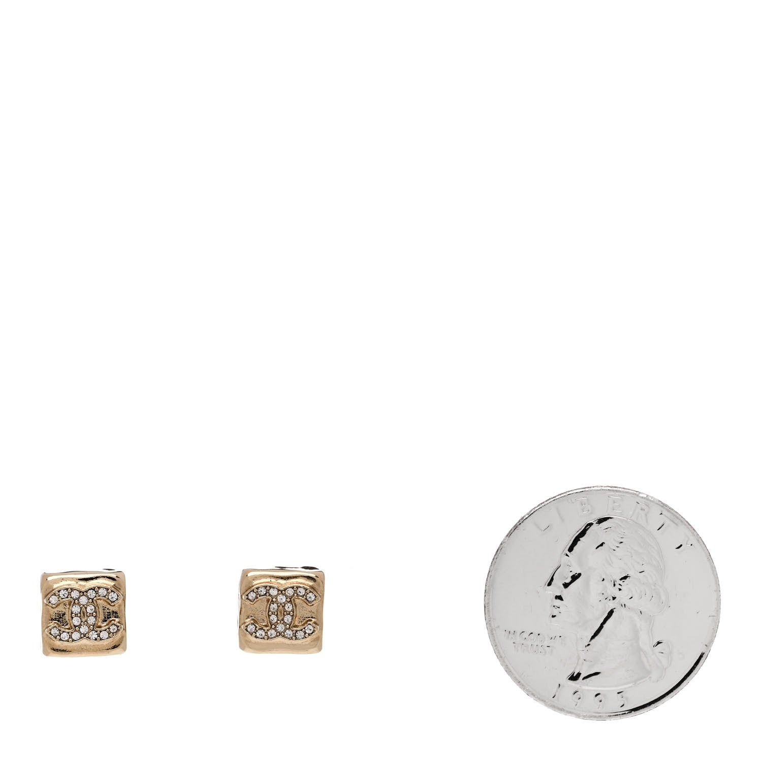 Chanel Metal Crystal Mini Square CC Earrings Gold 2 of 5