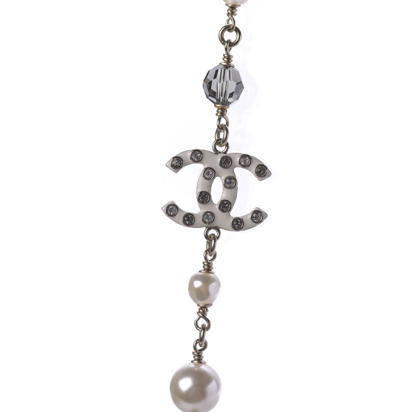 Pearl Beaded Crystal Resin CC Long Necklace Light Gold Multicolor