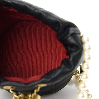 Chanel Calfskin Quilted Pearl Mini About Pearls Drawstring Bucket Bag Black 5 of 11