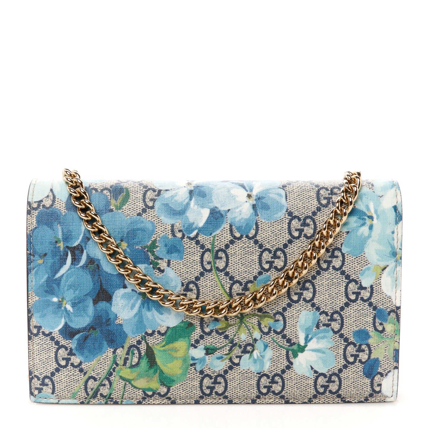 GG Supreme Monogram Blooms Chain Wallet Blue