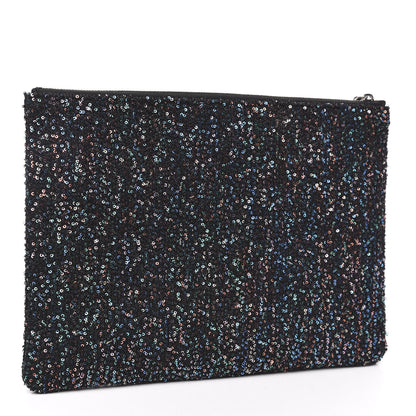 Chanel Canvas Sequin Medium Deauville Cosmetic Pouch Black 3 of 13
