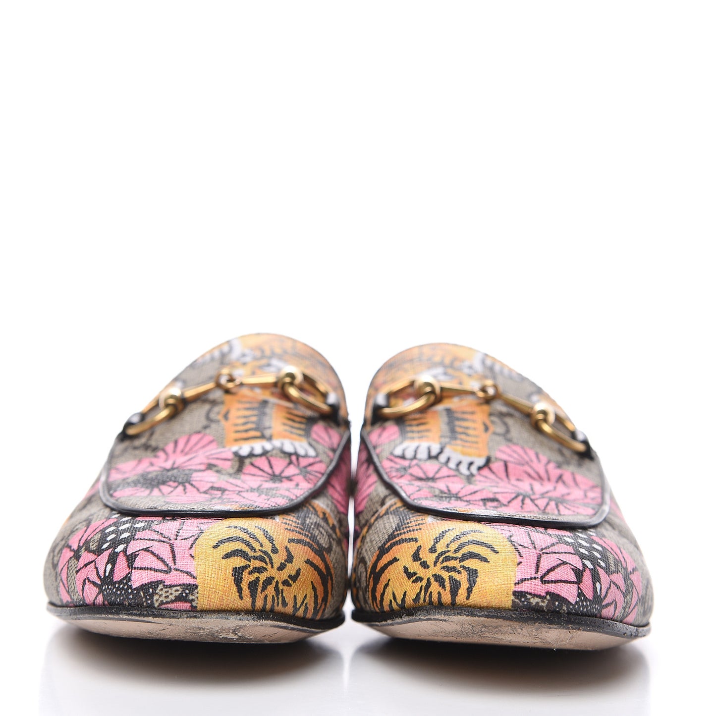 GG Supreme Monogram Bengal Womens Princetown Slippers 35 Beige Crop Pink