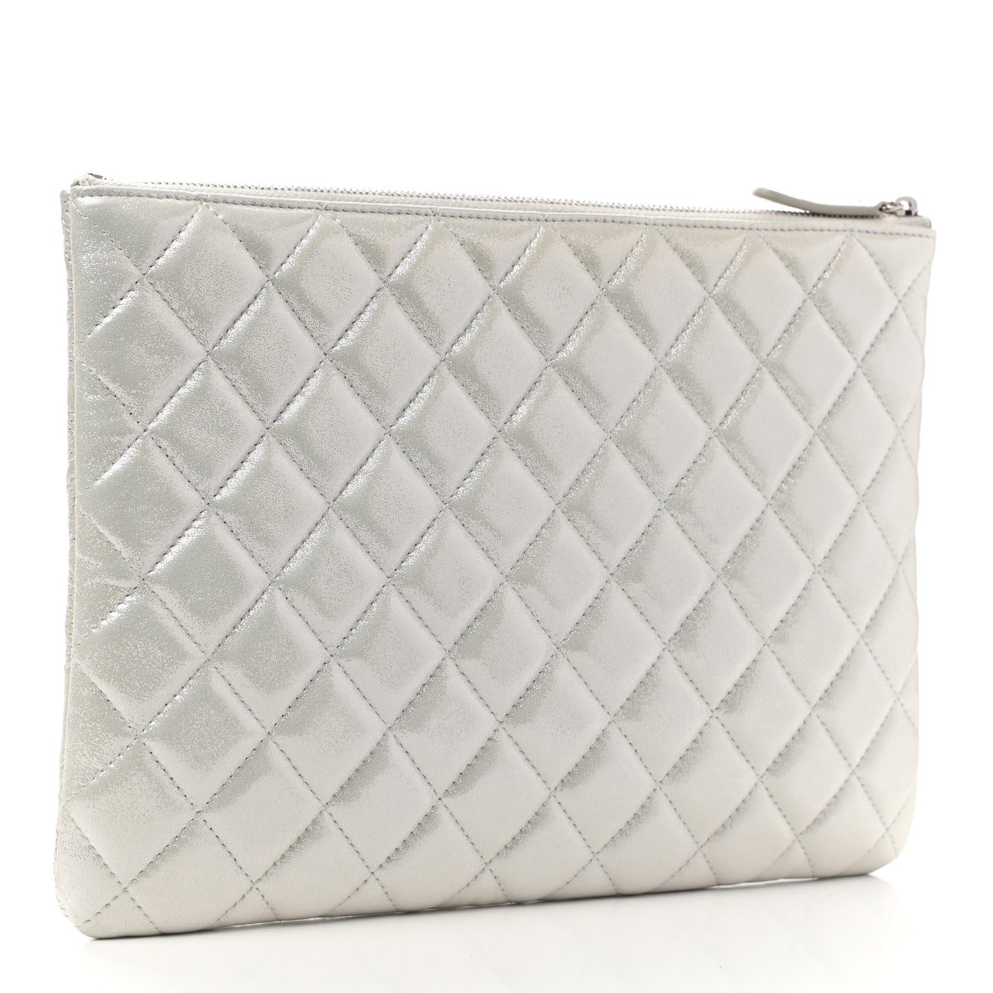 Metallic Lambskin Star Embossed Medium Cosmetic Pouch Light Silver