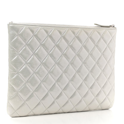 Chanel Metallic Lambskin Star Embossed Medium Cosmetic Pouch Light Silver 3 of 7