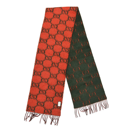 Gucci Wool Alpaca GG Monogram Big GG Rock Scarf Green Red 2 of 4