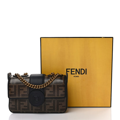 Fendi Glazed Fabric Vitello Century FF 1974 Stamp Patch Mini Double F Crossbody Bag Mogano Panna Black 9 of 9