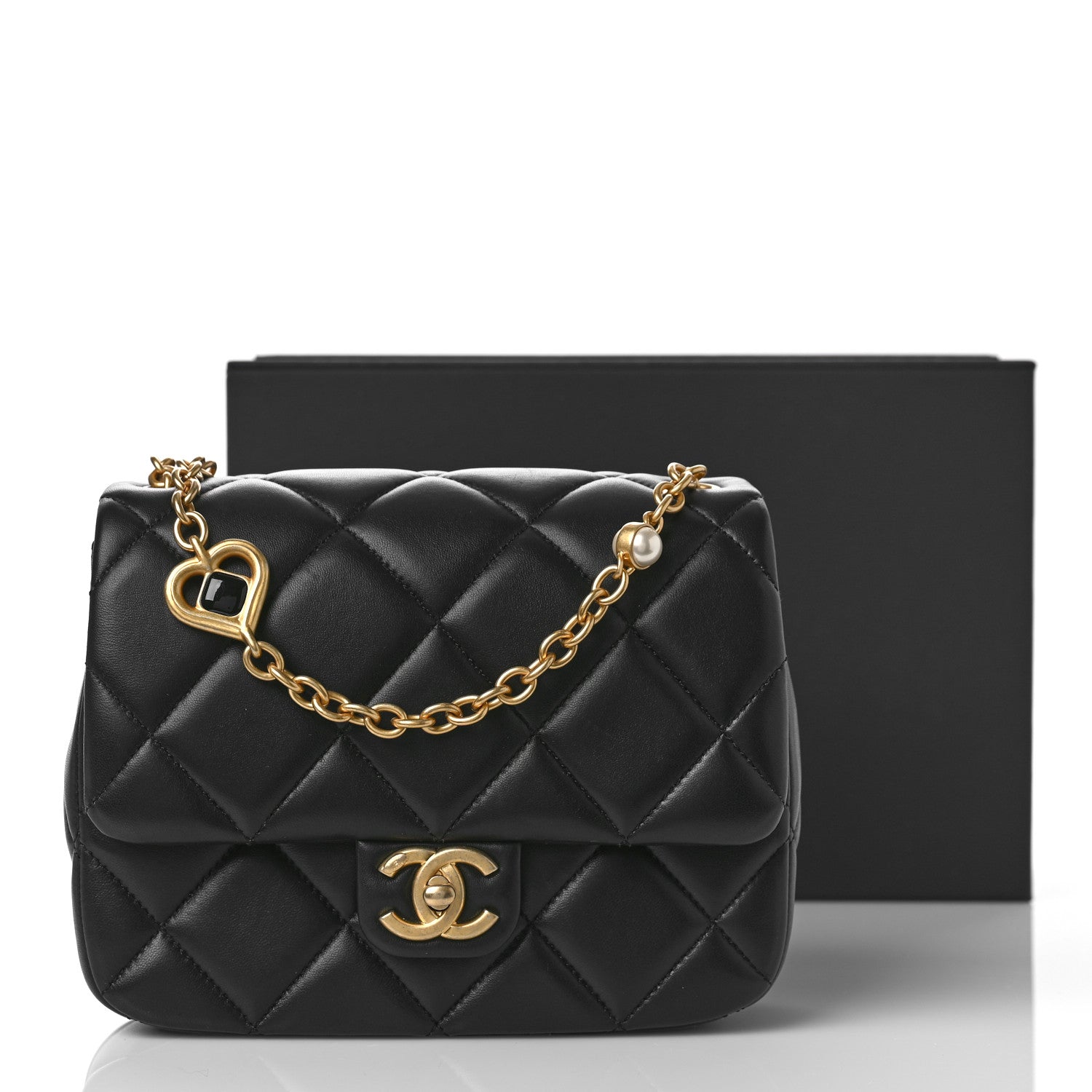 Chanel Lambskin Enamel Pearl Quilted Mini Charm Me Square Flap Black 11 of 11
