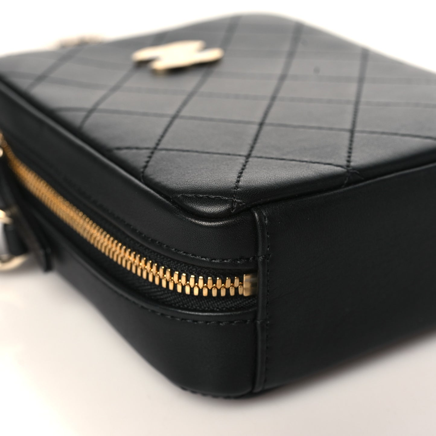 Calfskin Stitched Cup Of Tea Vanity Case Black