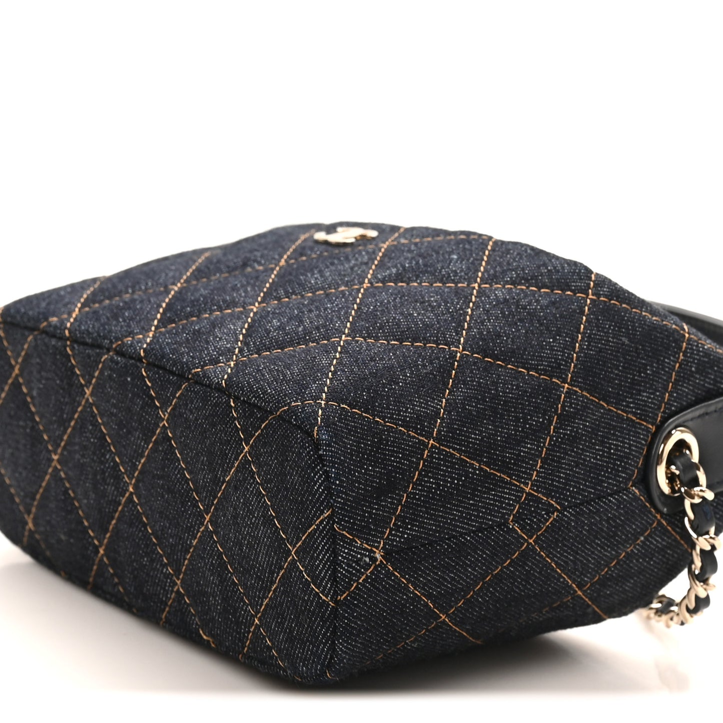 Denim Quilted Hobo Clutch With Chain Dark Blue Orange