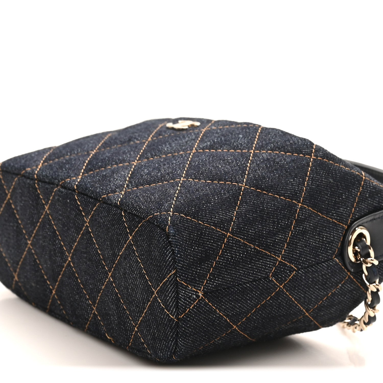 Chanel Denim Quilted Hobo Clutch With Chain Dark Blue Orange 10 of 11